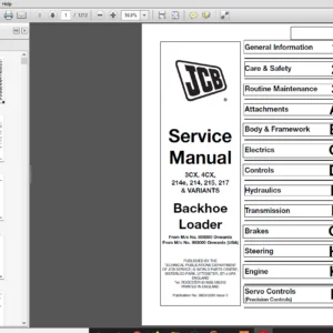 JCB 3CX, 4CX, 214e, 214, 215, 217 & Variants Backhoe Loader Service Manual - 9803/3280-9 - PDF DOWNLOAD