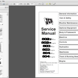 JCB 802.7, 803, 804 Plus/Super Mini Excavator Service Manual  - PDF DOWNLOAD