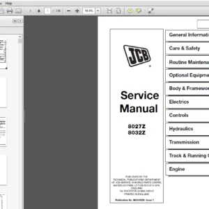 JCB 8027Z, 8032Z Mini Excavator Service Manual - 9803/9300-1 - PDF DOWNLOAD