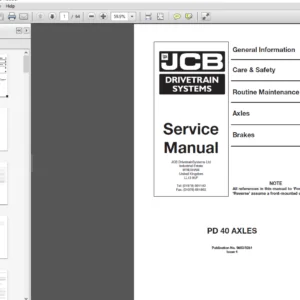 JCB Drivetrain PD40 AXLES Service Manual - PDF DOWNLOAD