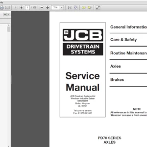 JCB Drivetrain PD70 Series Axles Service Manual - PDF DOWNLOAD