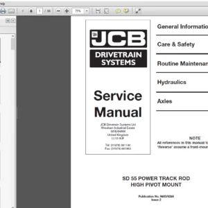JCB Drivetrain SD 55 Power Track Rod High Pivot Mount Service Repair Manual - PDF Downlo