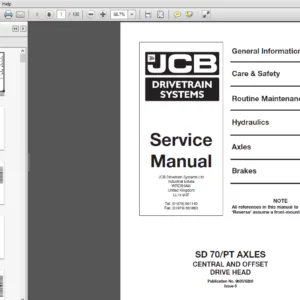 JCB Drivetrain SD 70 PT Axles Central And Offset Drive Head Service Manual - PDF DOWNLOAD