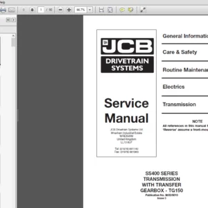 JCB Drivetrain SS400 Series Tranmission With Transfer Gearbox – TG150 Service Manual - PDF DOWNLOAD