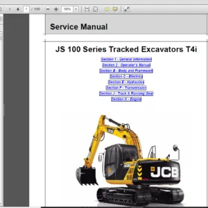 JCB Excavator JS 100 Series Tracked Excavators T4i Service Manual - PDF DOWNLOAD