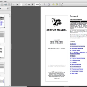 JCB Excavator JS 115,130,145,160,180,190 Tier 4 Final Service Repair Manual - PDF DOWNLOAD