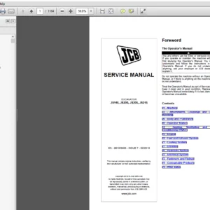 JCB Excavator JS140, JS200, JS205, JS215 Sevice Manual - PDF DOWNLOAD