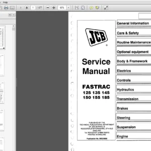 JCB 125, 135, 145, 150, 155, 185 Fastrac Tractor Service Manual - 9803/8000 - PDF DOWNLOAD