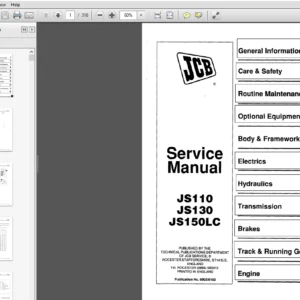 JCB JS110, JS130, JS150LC Tracked Excavator Service Repair Manual