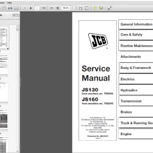 JCB JS130, JS160 Tracked Excavator Service Repair Manual - PDF Download