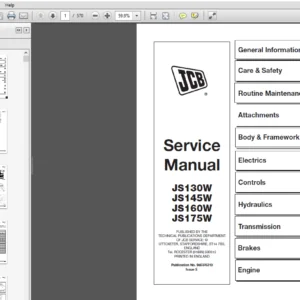 JCB JS130W, JS145W, JS160W, JS175W Wheeled Excavator Service Repair Manual - PDF Download