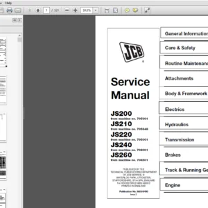 JCB JS200, JS210, JS220, JS240, JS260 Tracked Excavator Service Repair Manual - PDF Download
