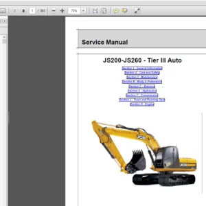 JCB Excavator JS200-260 Isuzu Tier 3 Sevice Manual - PDF DOWNLOAD