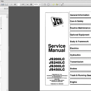 JCB JS200LC, JS240LC, JS300LC, JS450LC Tracked Excavator Service Repair Manual - PDF Download