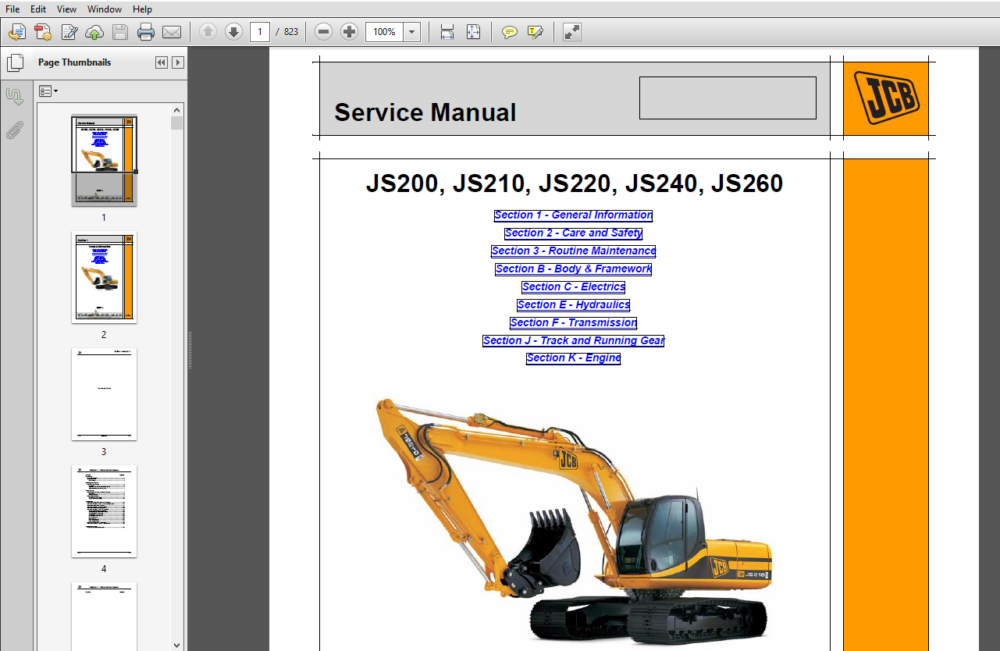 JCB JS210 LC Tracked Excavator Service Repair Manual - PDF Download ...