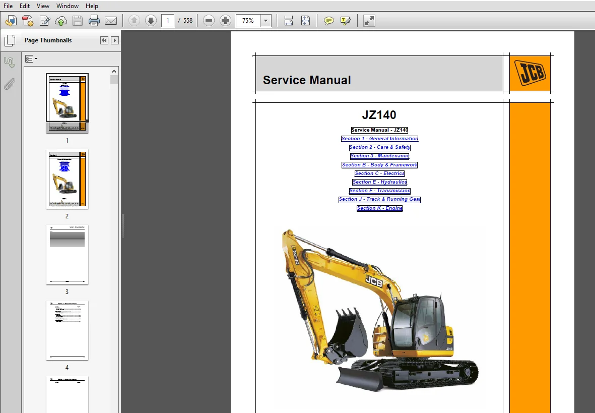 JCB JZ140 Tracked Excavator Service Repair Manual - PDF Download - Image 4