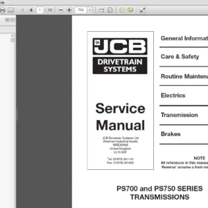 JCB PS700 & PS750 Series Transmission Service Repair Manual - PDF DOWNLOAD