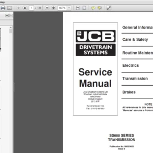 JCB SS600 Series Transmission Service Repair Manual - PDF DOWNLOAD