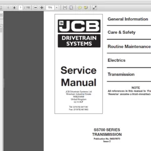 JCB SS700 Series Transmission Service Repair Manual - PDF DOWNLOAD