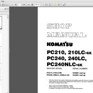 KOMATSU PC210, 210LC 6K, PC240, 240LC, PC240NLC 6K Hydraulic Excavator Service Repair Shop Manual - PDF DOWNLOAD