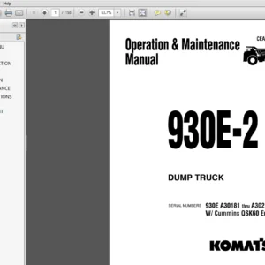 Komatsu 930E-2 Dump Truck Operation & Maintenance Manual 930E A30181 thru A30223 W Cummins QSK60 - PDF Download
