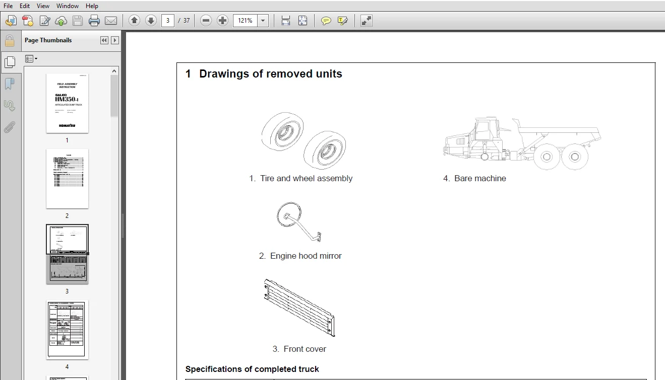 Komatsu Articulated Dump Truck HM350-1 Field Assembly Instruction Manual - PDF Download - Image 3