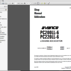 Komatsu Avance PC200LL-6 PC220LL-6 Logging Excavator Supplement Service Manual - PDF Download