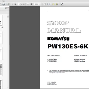 Komatsu MACHINE MODEL PW130ES-6K Service Repair Manual - PDF Download