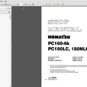 Komatsu PC160-6K, PC180LC-6K, PC180NLC-6K Hydraulic Excavator Shop Manual - PDF DOWNLOAD