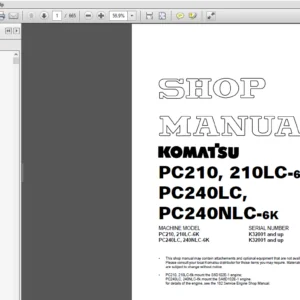 Komatsu PC210-6K, PC210LC-6K, PC240LC-6K, PC240NLC-6K Hydraulic Excavator Shop Manual (K32001 and up) - PDF DOWNLOAD