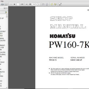 Komatsu PW160-7K Hydraulic Excavator Shop Manual (K40001 and up) - PDF DOWNLOAD