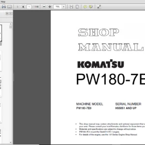 Komatsu PW180-7E0 Hydraulic Excavator Shop Manual - PDF DOWNLOAD