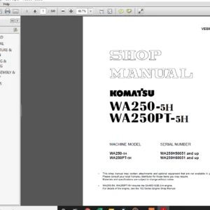 Komatsu WA250-5H, WA250PT-5H Wheel Loader Shop Manual - PDF DOWNLOAD