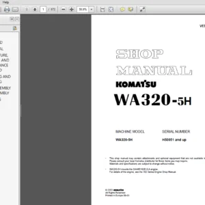 Komatsu WA320-5H Wheel Loader Shop Manual (H50051 and up) - PDF DOWNLOAD