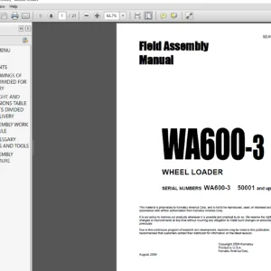 Komatsu Wheel Loader WA600-3 Field Assembly Instruction Manual - PDF Download