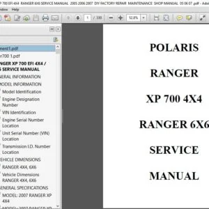 POLARIS RANGER XP 700 EFI 4X4 RANGER 6X6 SERVICE MANUAL 2005 2006 2007 DIY MAINTENANCE SHOP MANUAL - PDF DOWNLOAD