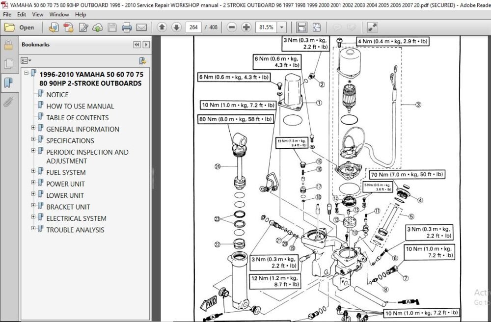 1996 - 2010 Yamaha 50 60 70 75 80 90HP 2 Stroke Outboard Repair Manual