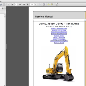 JCB JS160, JS180, JS190 Tier III Auto Service Repair Manual - PDF Download