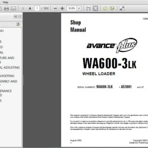 KOMATSU AVANCE PLUS WA600-3LK WHEEL LOADER SHOP REPAIR MANUAL SL NO(WA600-3LK)A53001 and UP - PDF DOWNLOAD