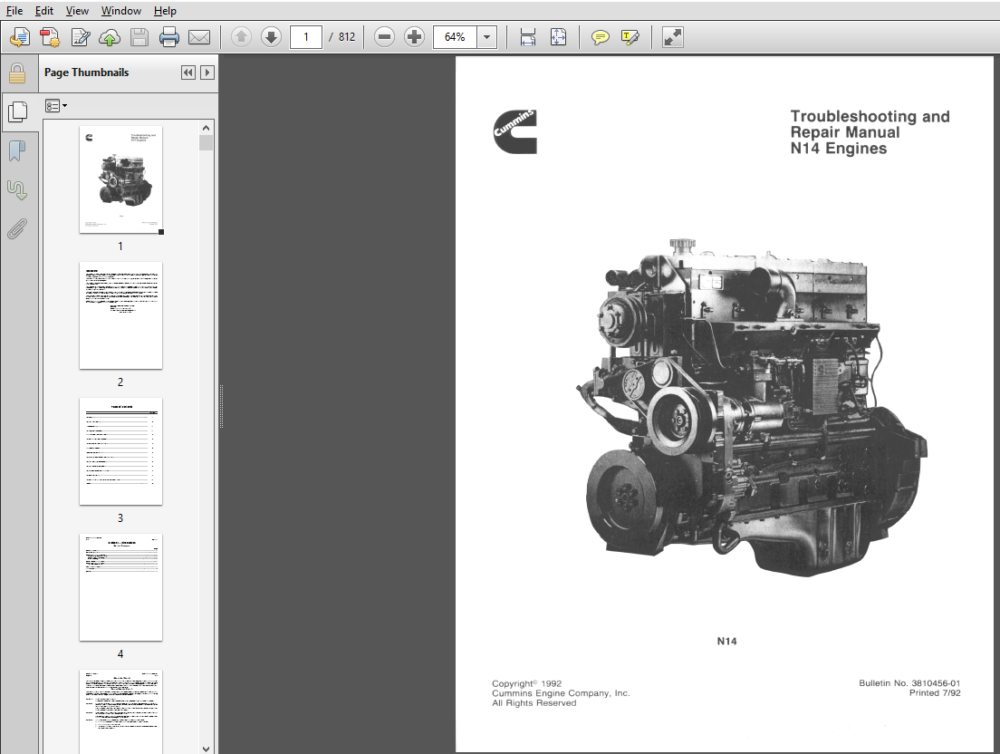 Cummins N14 Engine Troubleshooting and Repair Manual 3810456-01 - PDF