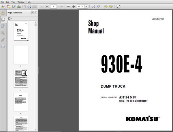 KOMATSU 930E-4 Dump Truck Shop Manual SN A31164 & UP - PDF DOWNLOAD