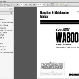 KOMATSU  WA800-3 AVANCE LOADER WHEEL LOADER OPERATION & MAINTENANCE MANUAL (SN:50001 & UP) - PDF DOWNLOAD