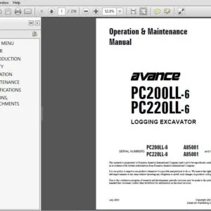 KOMATSU AVANCE PC200LL-6 PC220LL-6 LOGGING EXCAVATOR Operation & Maintenance Manual (SN:A85001 and UP) - PDF DOWNLOAD