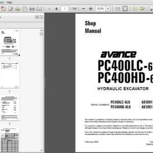 KOMATSU AVANCE PC400HD-6LK HYDRAULIC EXCAVATOR SERVICE REPAIR MANUAL (SN:A83001 and UP) - PDF DOWNLOAD