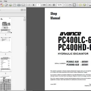 KOMATSU AVANCE PC400LC-6LM PC400HD-6LM HYDRAULIC EXCAVATOR SERVICE REPAIR MANUAL (SN:A85001 & UP) - PDF DOWNLOAD