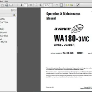 KOMATSU AVANCE PLUS WA180-3MC WHEEL LOADER OPERATION & MAINTENANCE MANUAL (SN:A81001 & UP) - PDF DOWNLOAD
