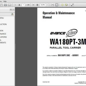 KOMATSU AVANCE PLUS WA180PT-3MC PARALLEL TOOL CARRIER OPERATION & MAINTENANCE MANUAL (SN:A88001 & UP) - PDF DOWNLOAD