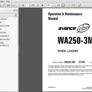 KOMATSU AVANCE PLUS WA250-3MC WHEEL LOADER OPERATION & MAINTENANCE MANUAL (SN:A71001 & UP) - PDF DOWNLOAD