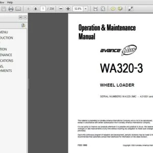 KOMATSU AVANCE PLUS WA320-3 WHEEL LOADER OPERATION & MAINTENANCE MANUAL (SN:A31001 & UP) - PDF DOWNLOAD