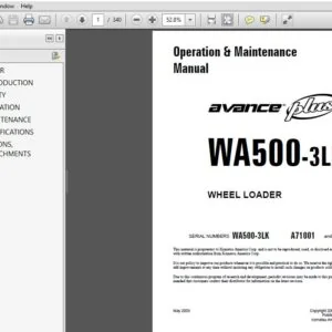 KOMATSU AVANCE PLUS WA500-3LK WHEEL LOADER Operation & Maintenance Manual (SN:A71001 & UP) - PDF DOWNLOAD